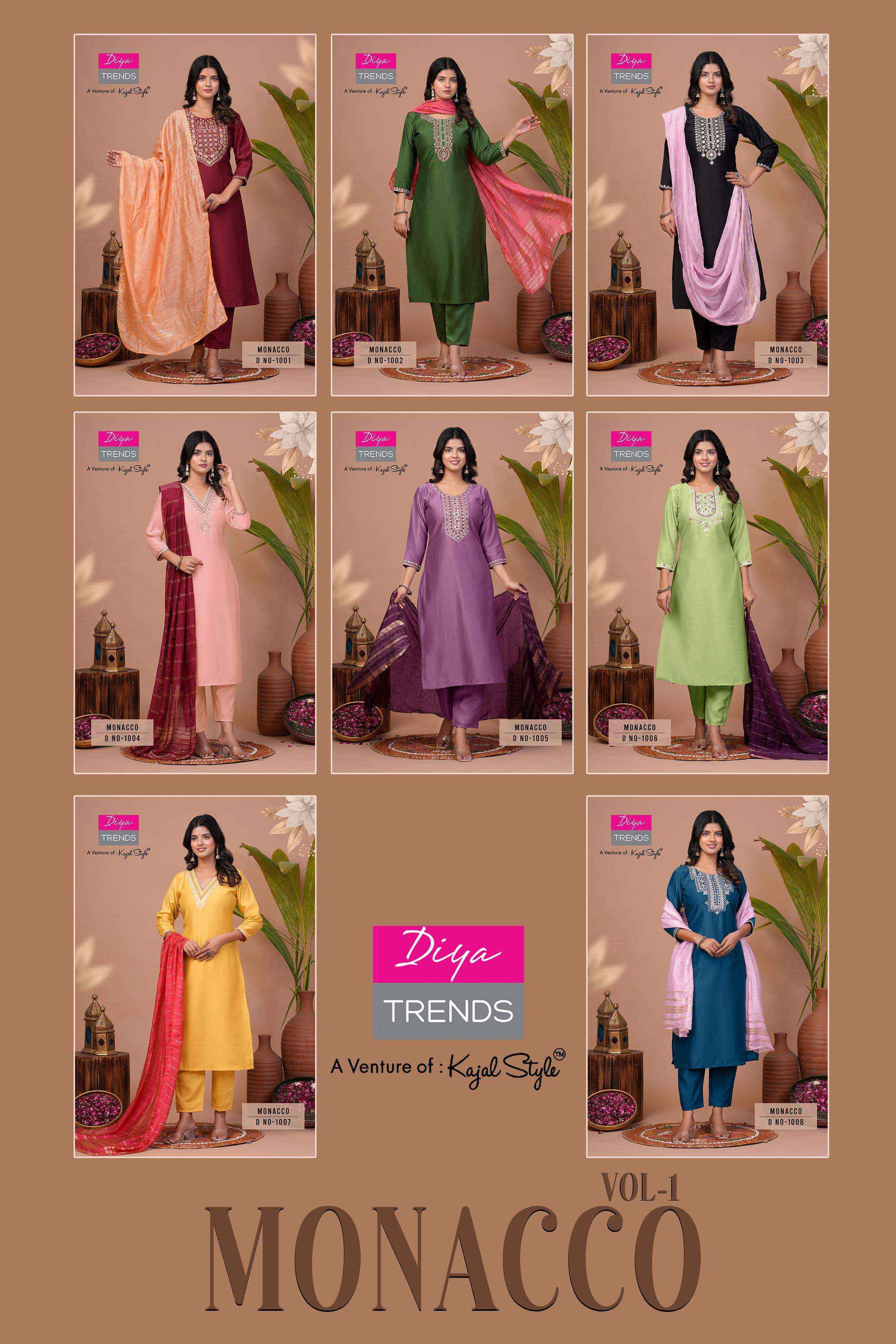 Diya Trends Monacco Vol-1 Silk Readymade Suit (8 pcs Catalogue)