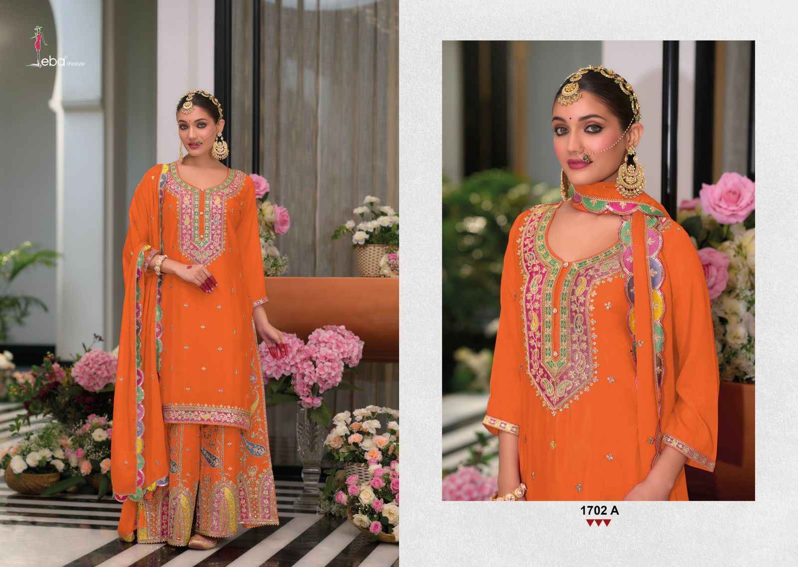 Eba Lifestyle Safroon Vol-3 Colour Edition Gold Readymade Chinon Dress (5 pcs Catalogue)
