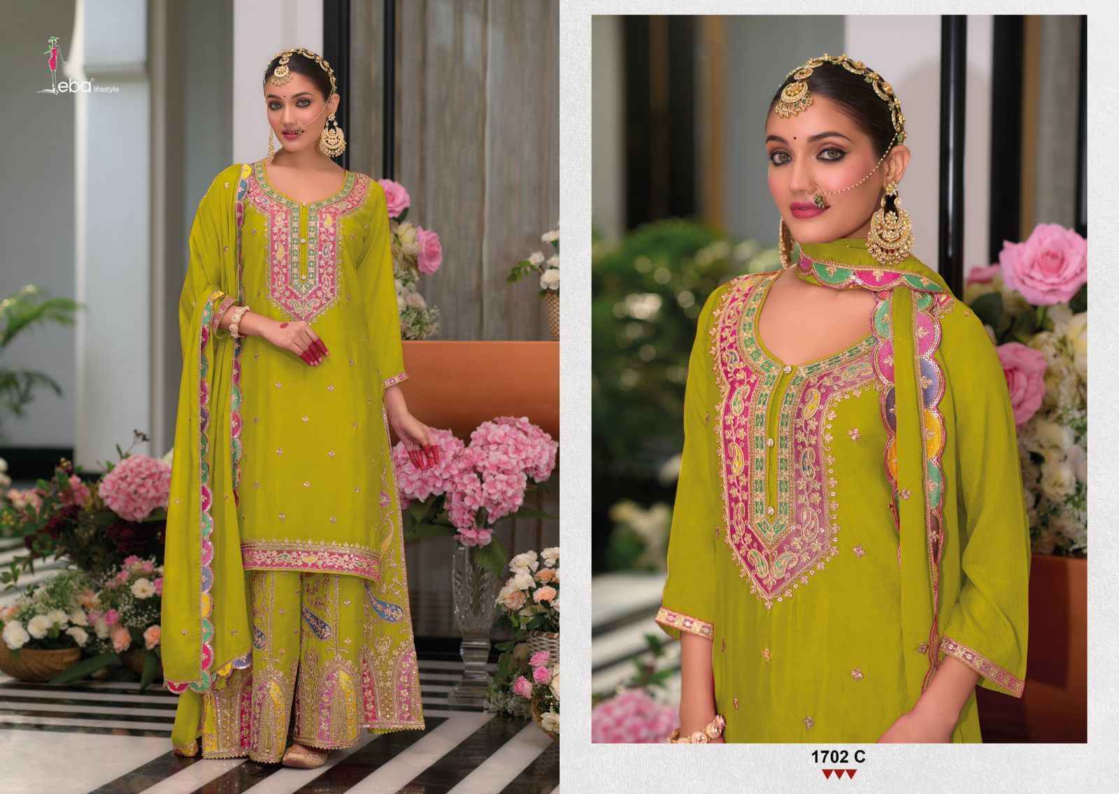 Eba Lifestyle Safroon Vol-3 Colour Edition Gold Readymade Chinon Dress (5 pcs Catalogue)