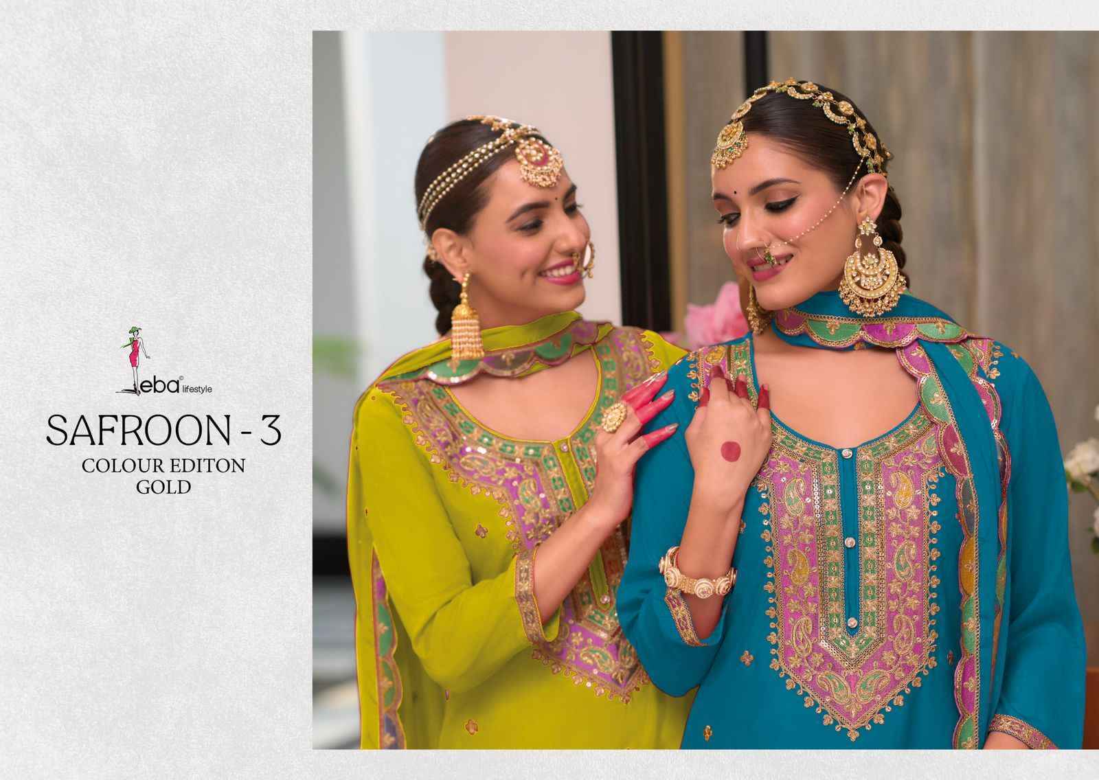 Eba Lifestyle Safroon Vol-3 Colour Edition Gold Readymade Chinon Dress (5 pcs Catalogue)