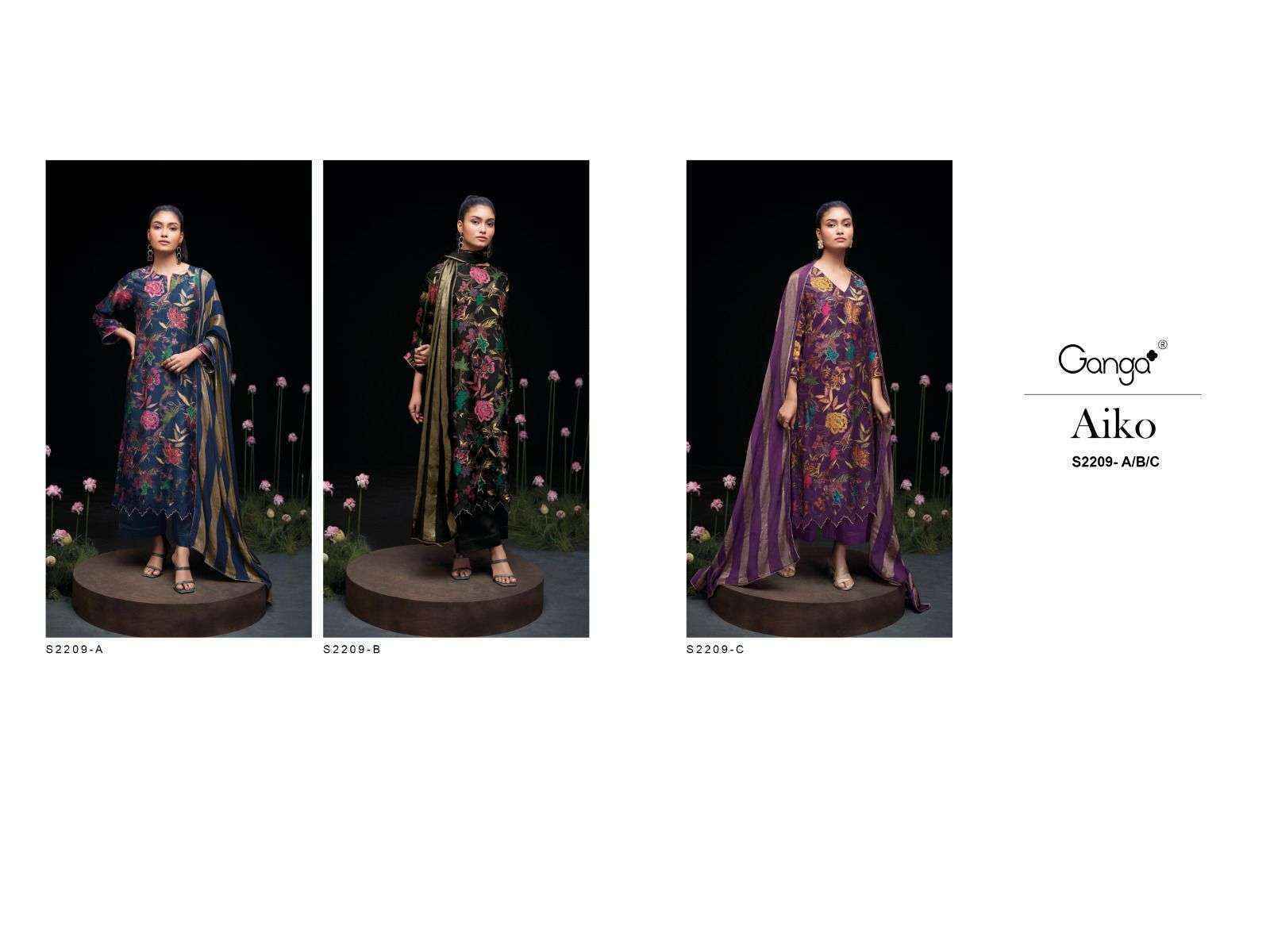 Ganga Aiko Russian Silk Dress Material (3 pcs Catalogue)