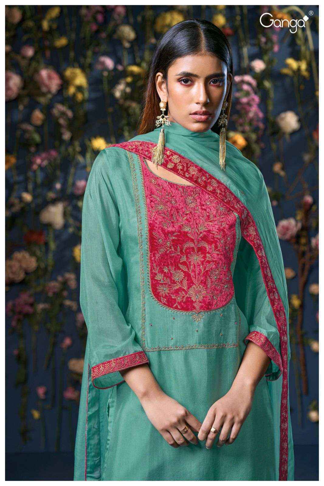 Ganga Pranjal-3096 Bamberg Silk Dress Material (2 pcs Catalogue)