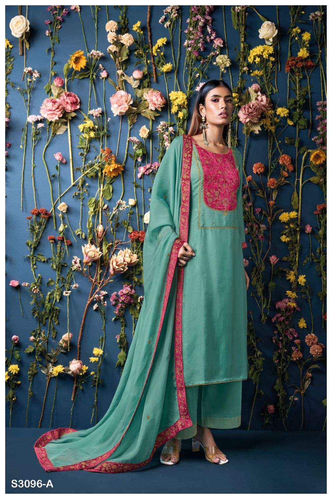 Ganga Pranjal-3096 Bamberg Silk Dress Material (2 pcs Catalogue)