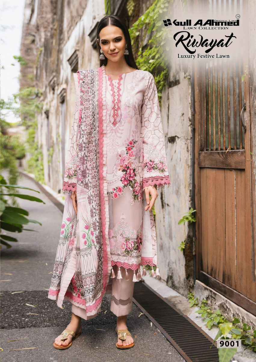 Gull Aahmed Riwayat Vol-9 Lawn Cotton Dress Material (6 pcs Catalogue)