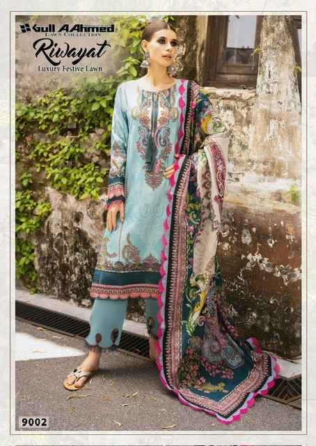 Gull Aahmed Riwayat Vol-9 Lawn Cotton Dress Material (6 pcs Catalogue)