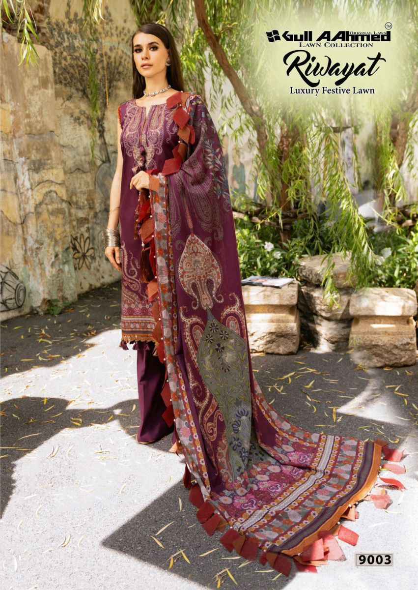 Gull Aahmed Riwayat Vol-9 Lawn Cotton Dress Material (6 pcs Catalogue)