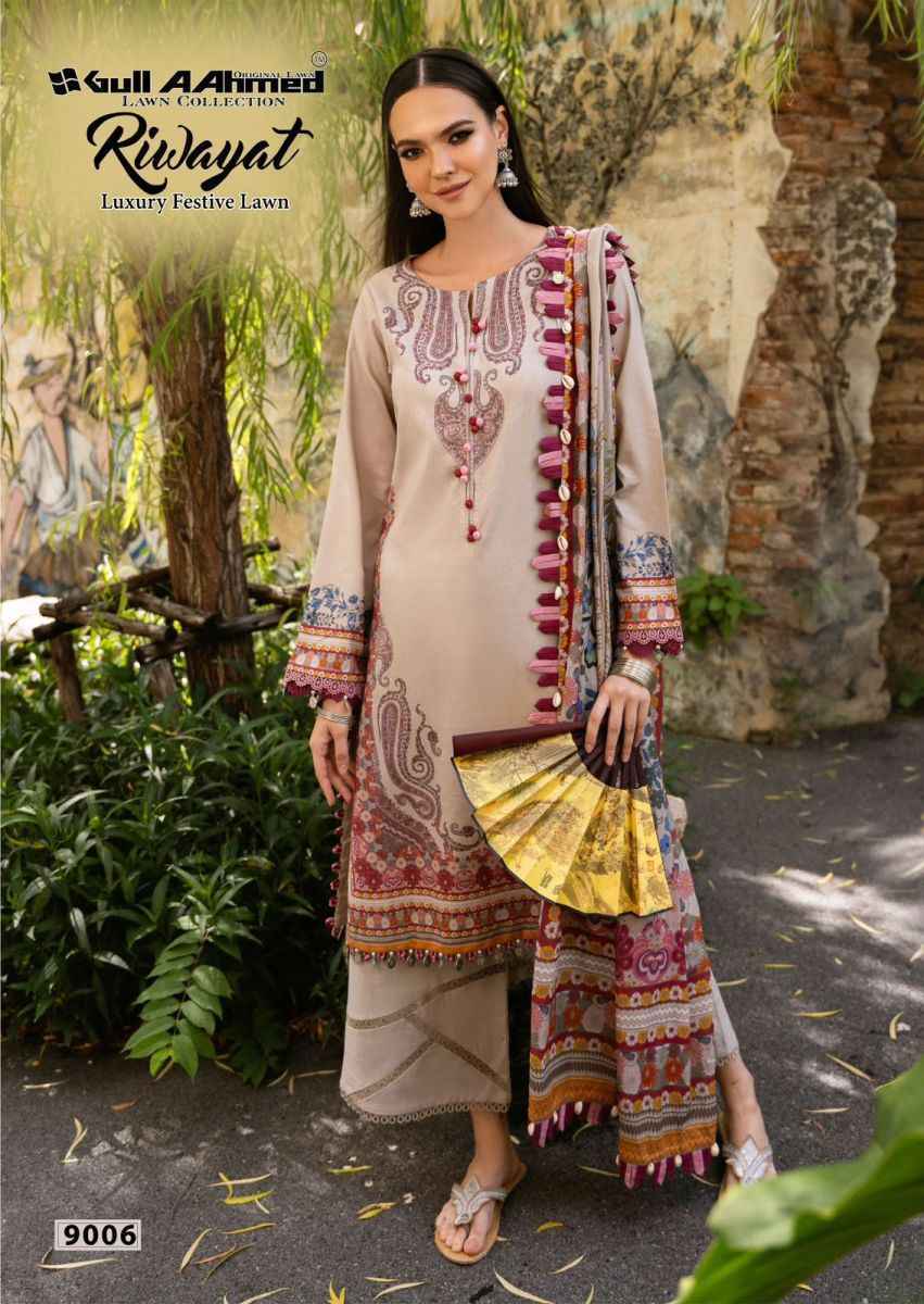 Gull Aahmed Riwayat Vol-9 Lawn Cotton Dress Material (6 pcs Catalogue)