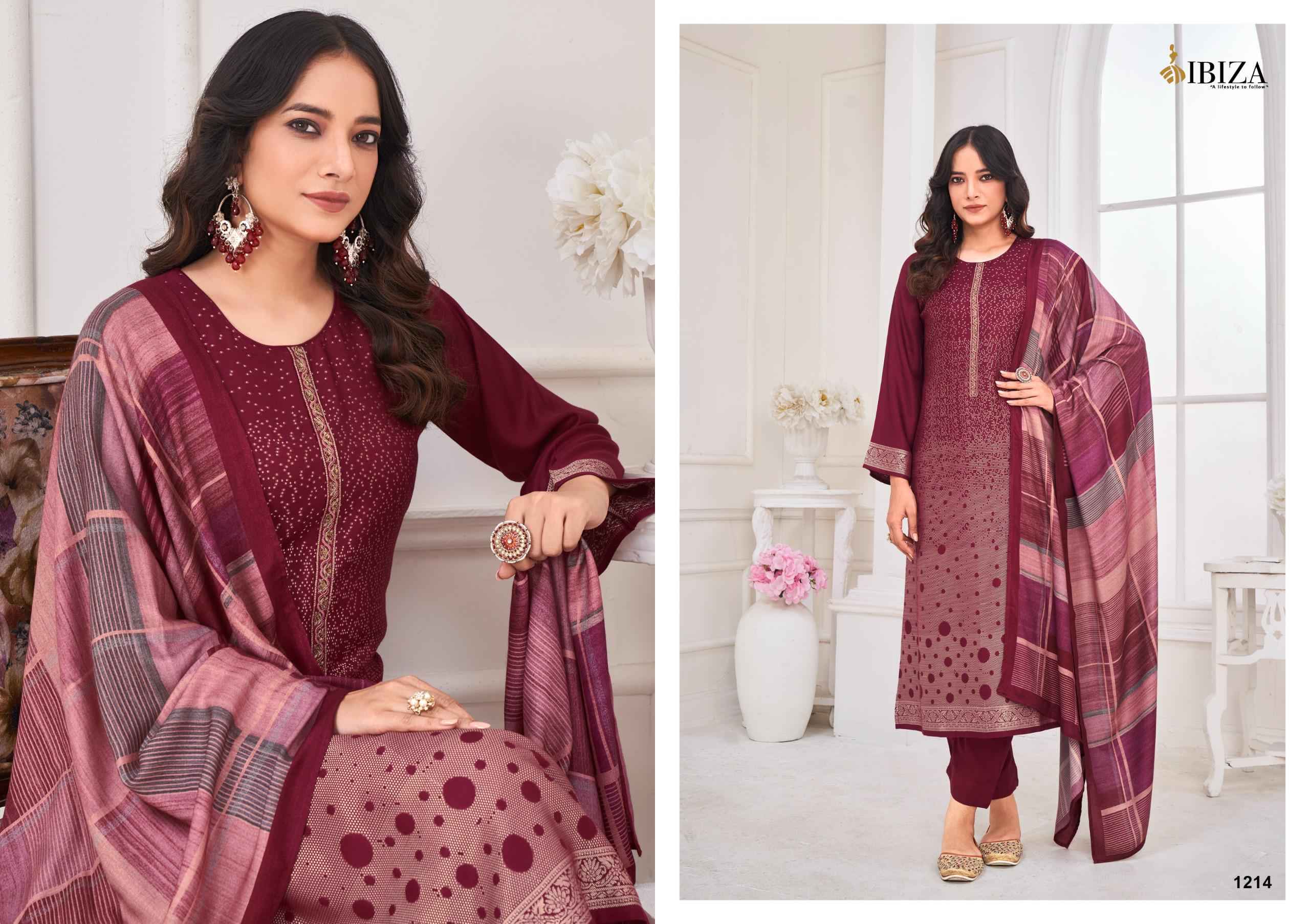 Ibiza Lavender Pure Viscose Pashmina Dress Material (4 pcs Catalogue)