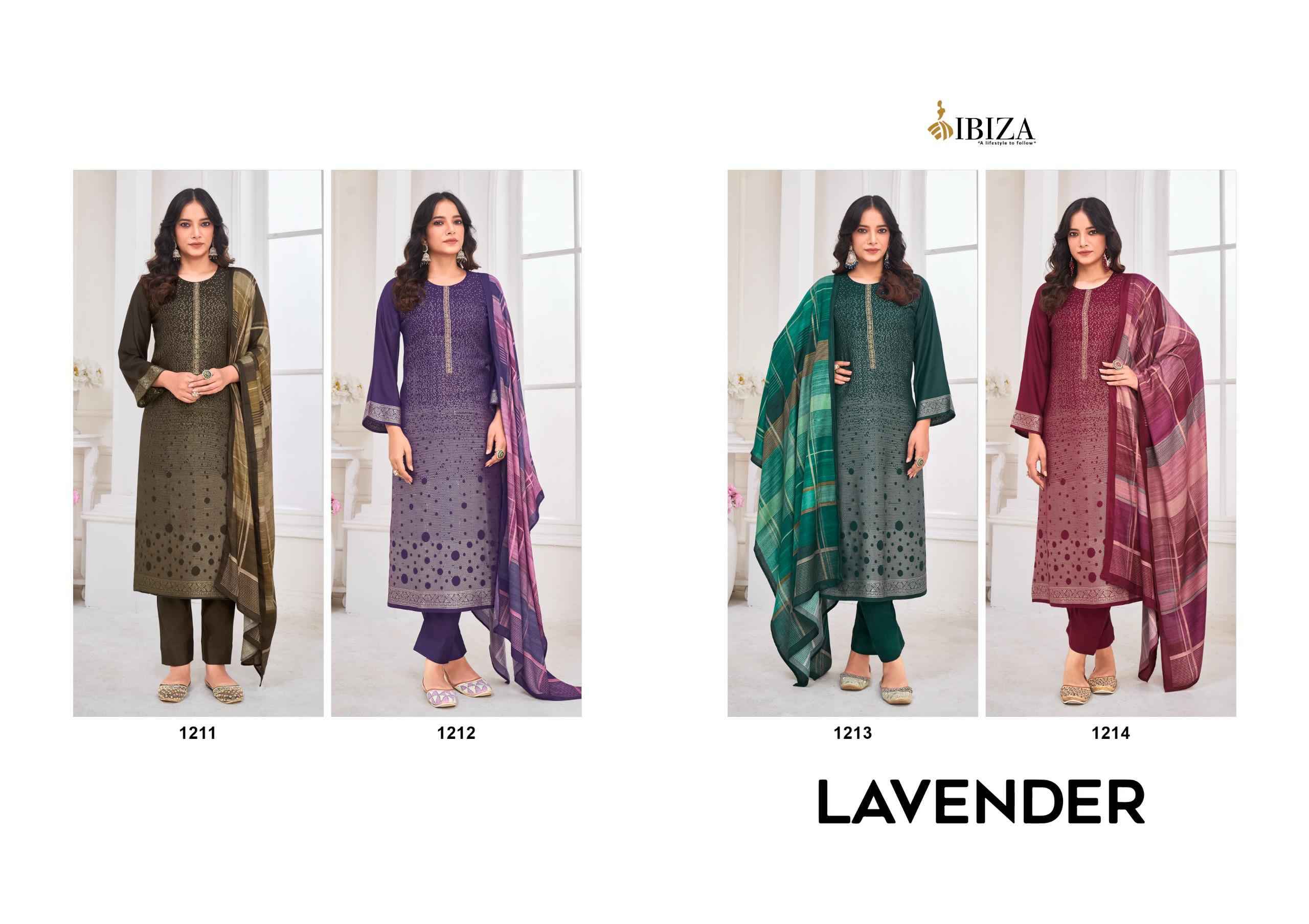 Ibiza Lavender Pure Viscose Pashmina Dress Material (4 pcs Catalogue)