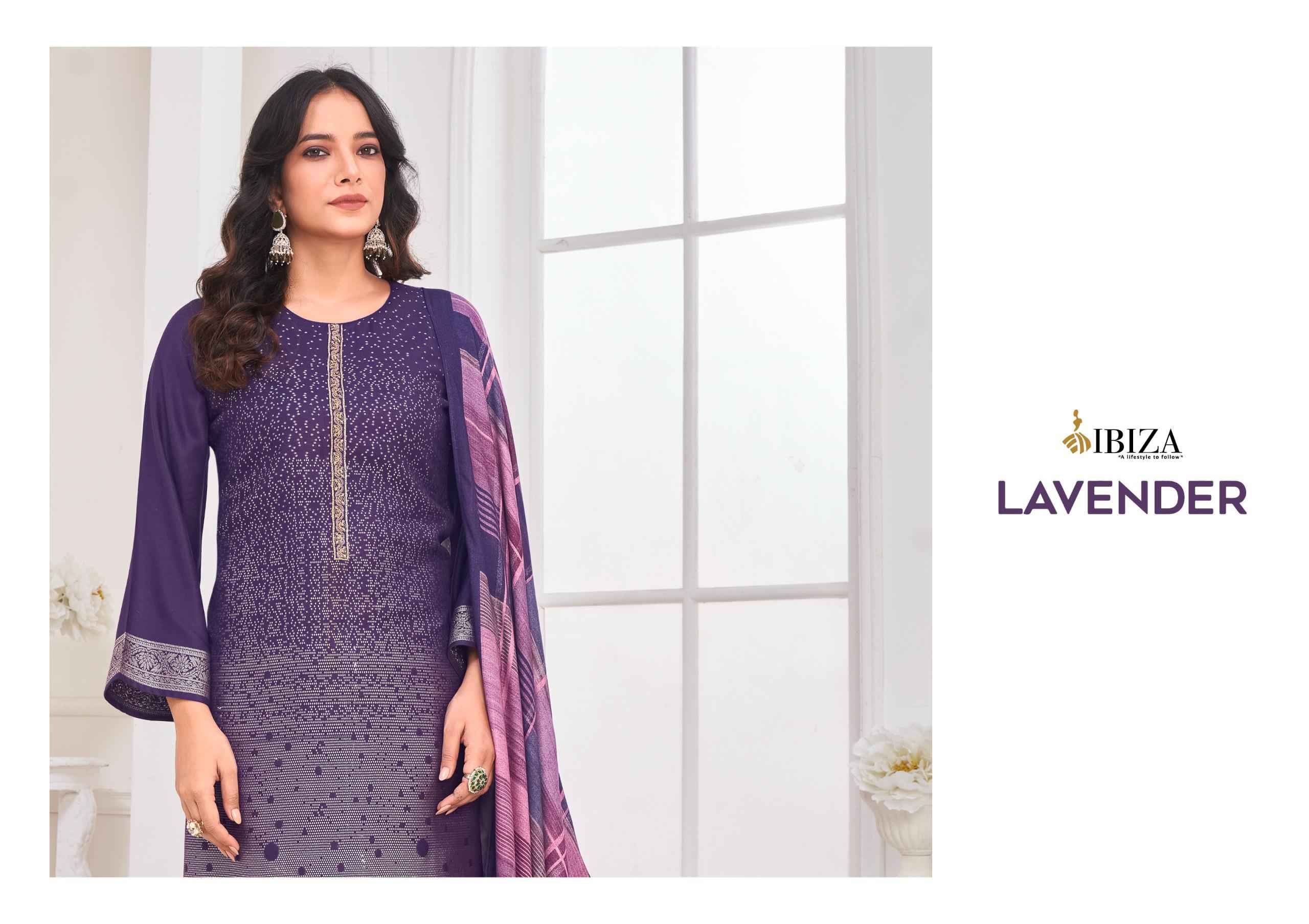 Ibiza Lavender Pure Viscose Pashmina Dress Material (4 pcs Catalogue)