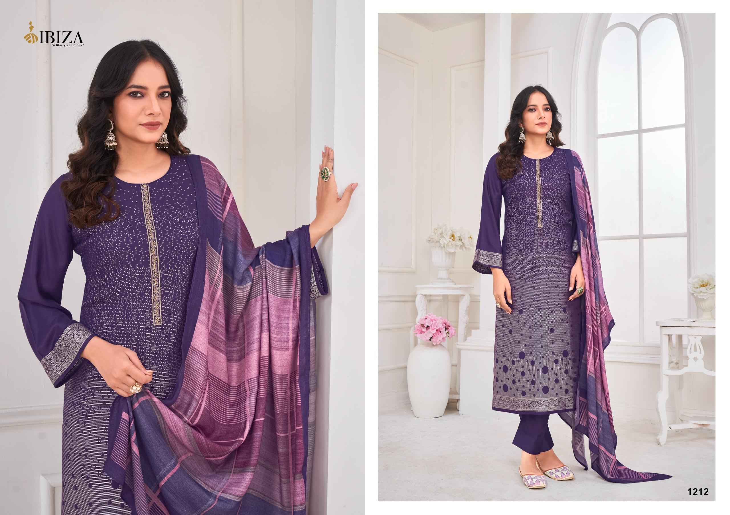 Ibiza Lavender Pure Viscose Pashmina Dress Material (4 pcs Catalogue)