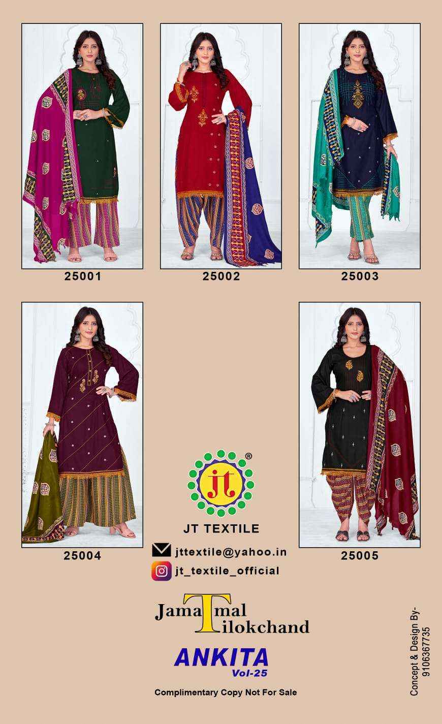 Jt Ankita Vol 25 Rayon Dress Material 5 pcs Catalogue