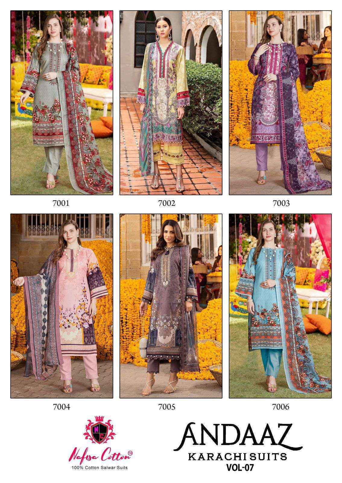Nafisa Cotton Andaaz Karachi Suits Vol-7 Cotton Dress Material (6 pcs Catalogue)