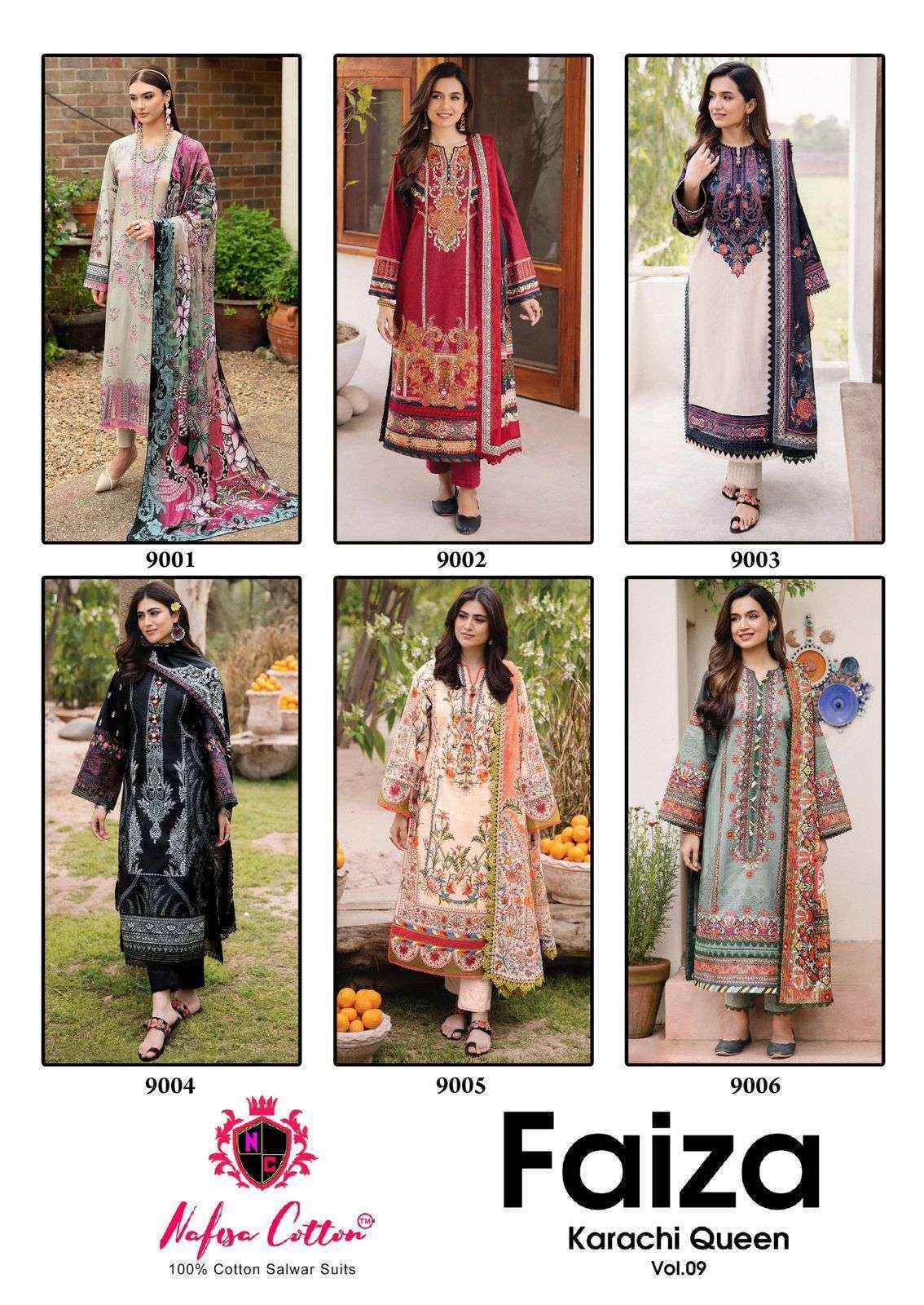 Nafisa Cotton Faiza Karachi Queen Vol-9 Cotton Dress Material (6 pcs Catalogue)