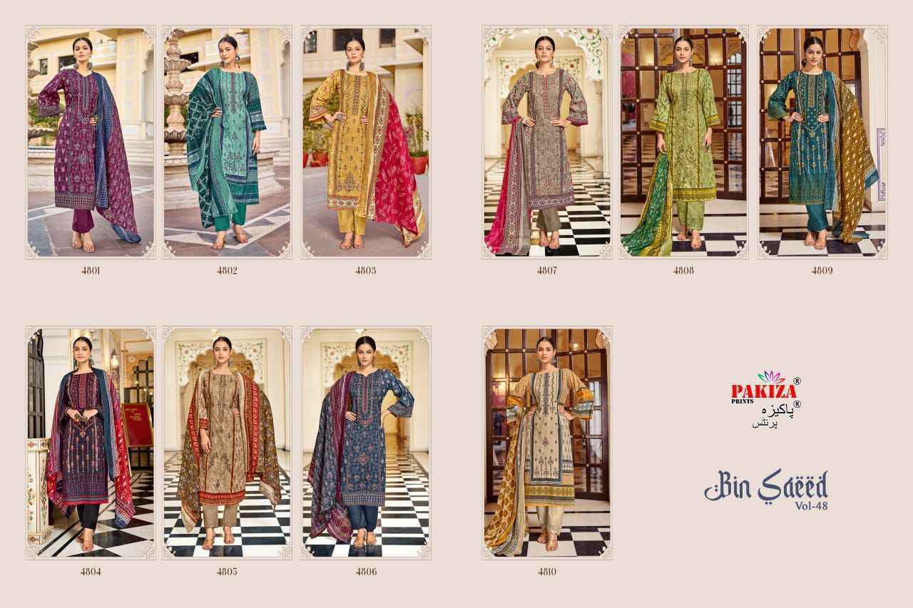 Pakiza Prints Bin Saeed Vol-48 Lawn Cotton Dress Material (10 pcs Catalogue)
