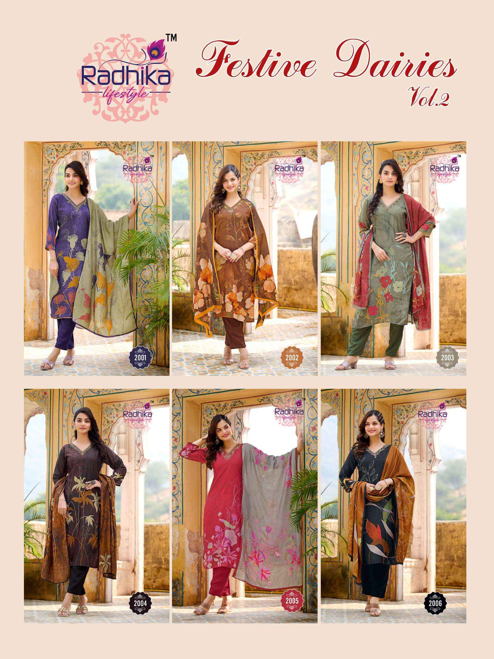 Radhika Lifestyle Festive Diaries Vol-2 Muslin Readymade Suit (6 pcs Catalogue)
