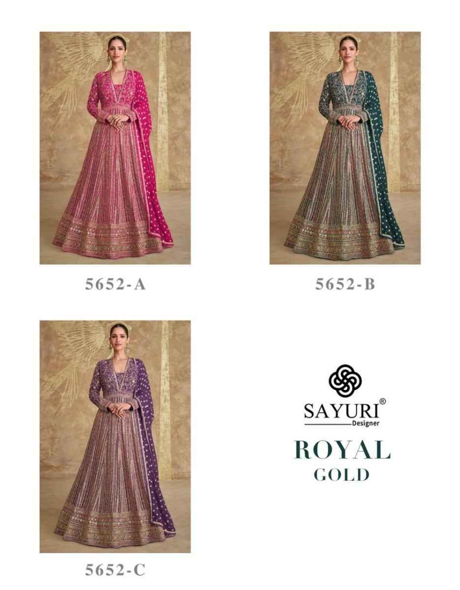 Sayuri Designer Royal Gold Readymade Georgette Dress 3 pcs Catalogue