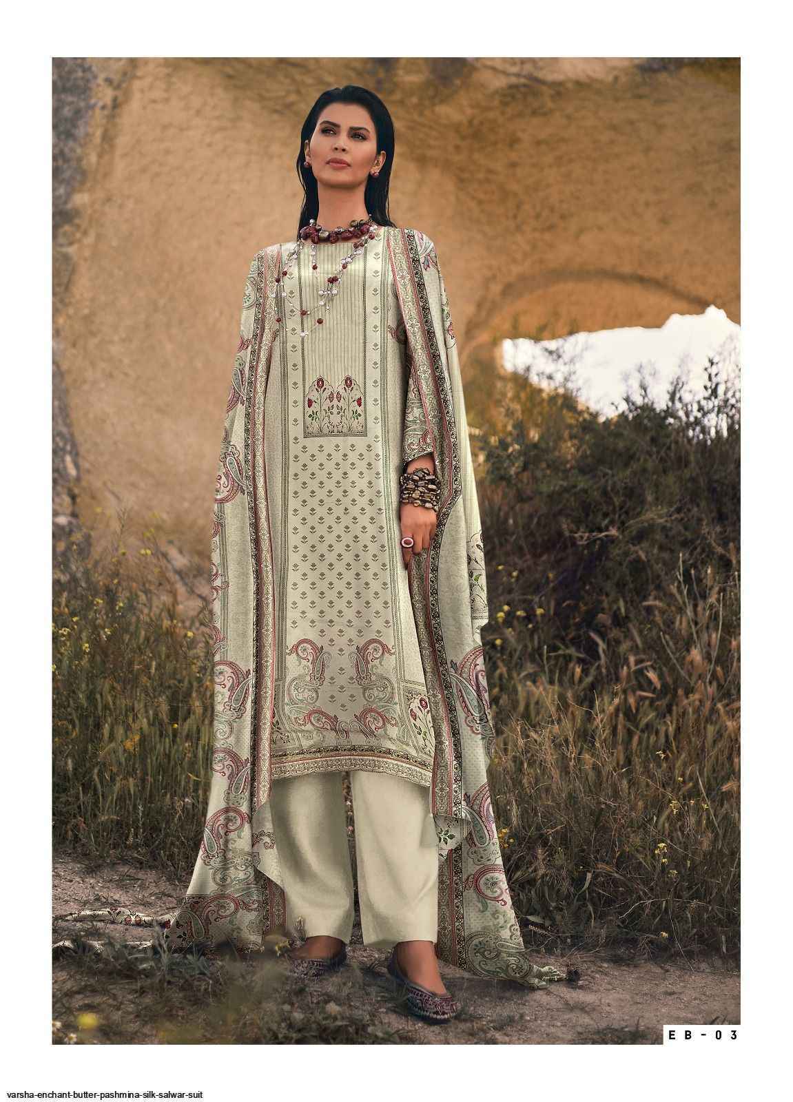 Varsha Enchant Butter Pashmina Silk Dress Material (4 pcs Catalogue)