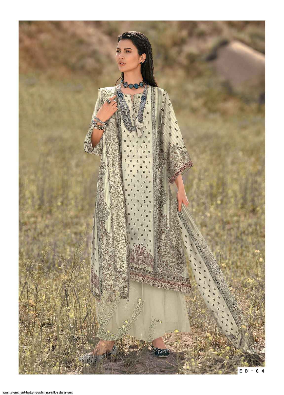 Varsha Enchant Butter Pashmina Silk Dress Material (4 pcs Catalogue)