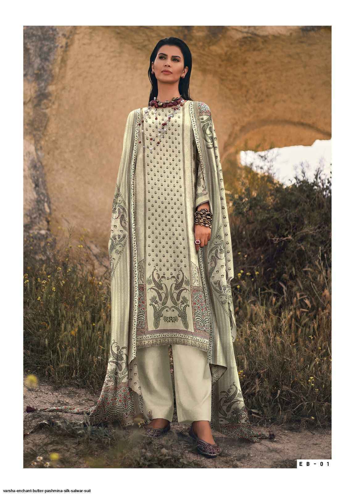 Varsha Enchant Butter Pashmina Silk Dress Material (4 pcs Catalogue)