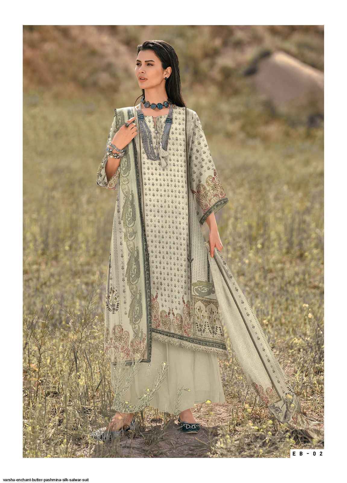 Varsha Enchant Butter Pashmina Silk Dress Material (4 pcs Catalogue)