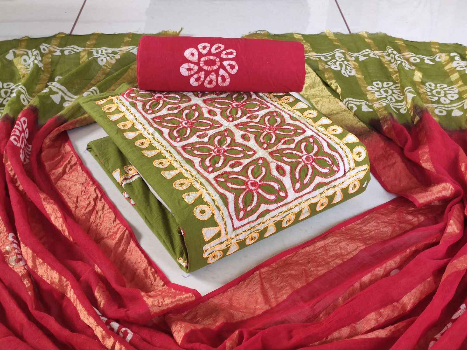 Cotton Neck Wax Batik With  Work Non Catalog Dress Material (10 pcs Catalogue)