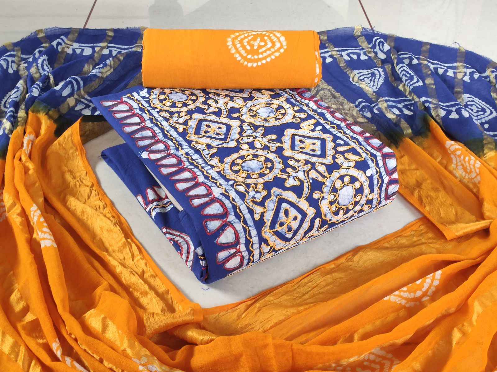 Cotton Neck Wax Batik With  Work Non Catalog Dress Material (10 pcs Catalogue)