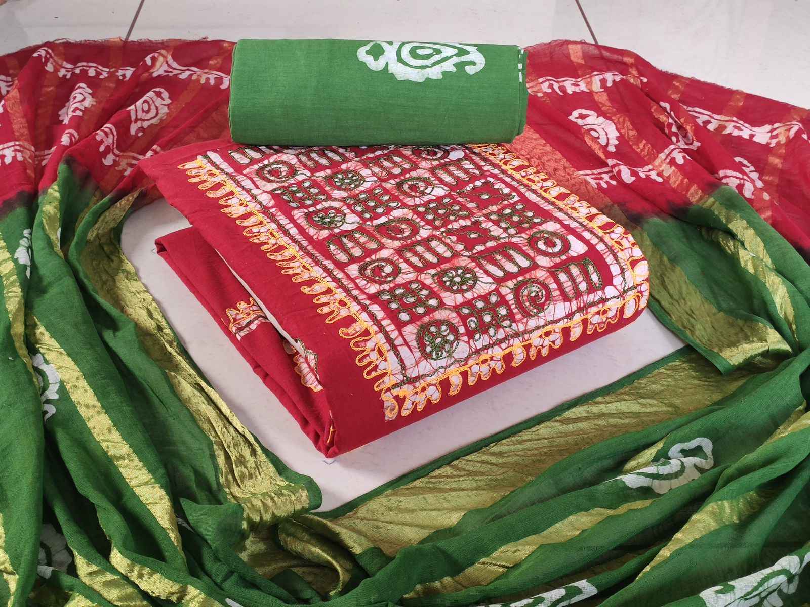 Cotton Neck Wax Batik With  Work Non Catalog Dress Material (10 pcs Catalogue)