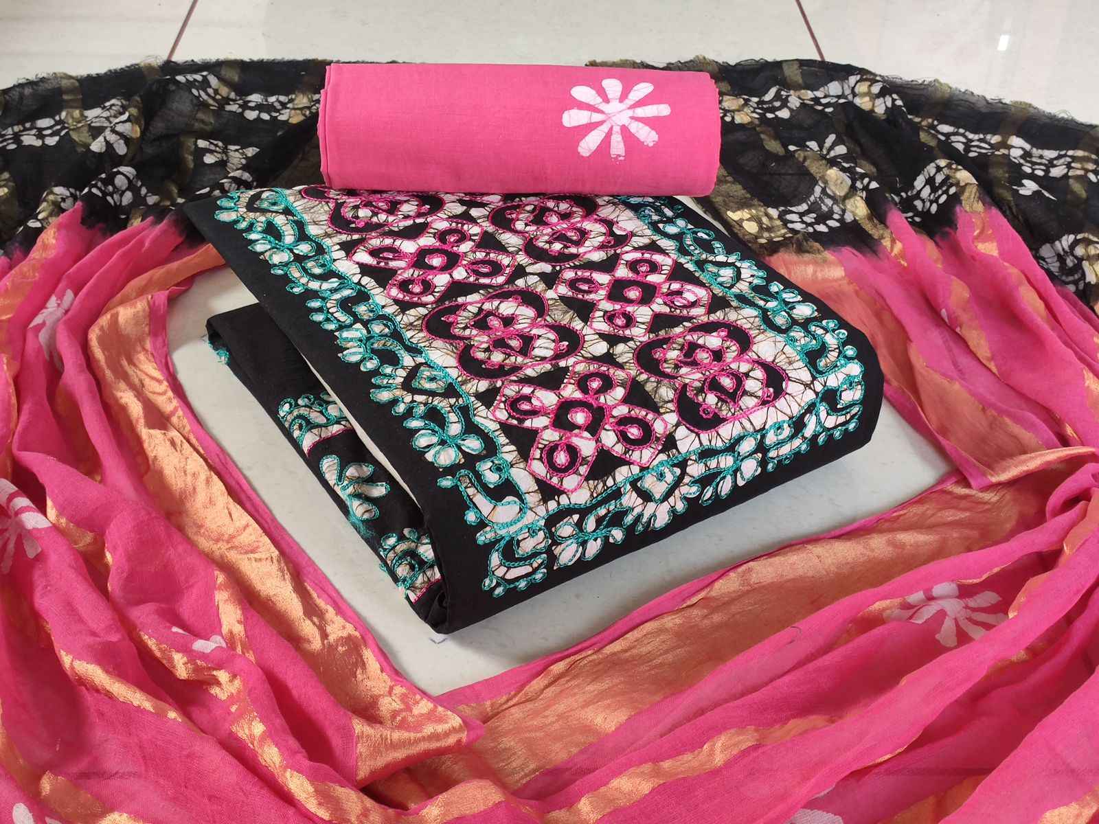 Cotton Neck Wax Batik With  Work Non Catalog Dress Material (10 pcs Catalogue)