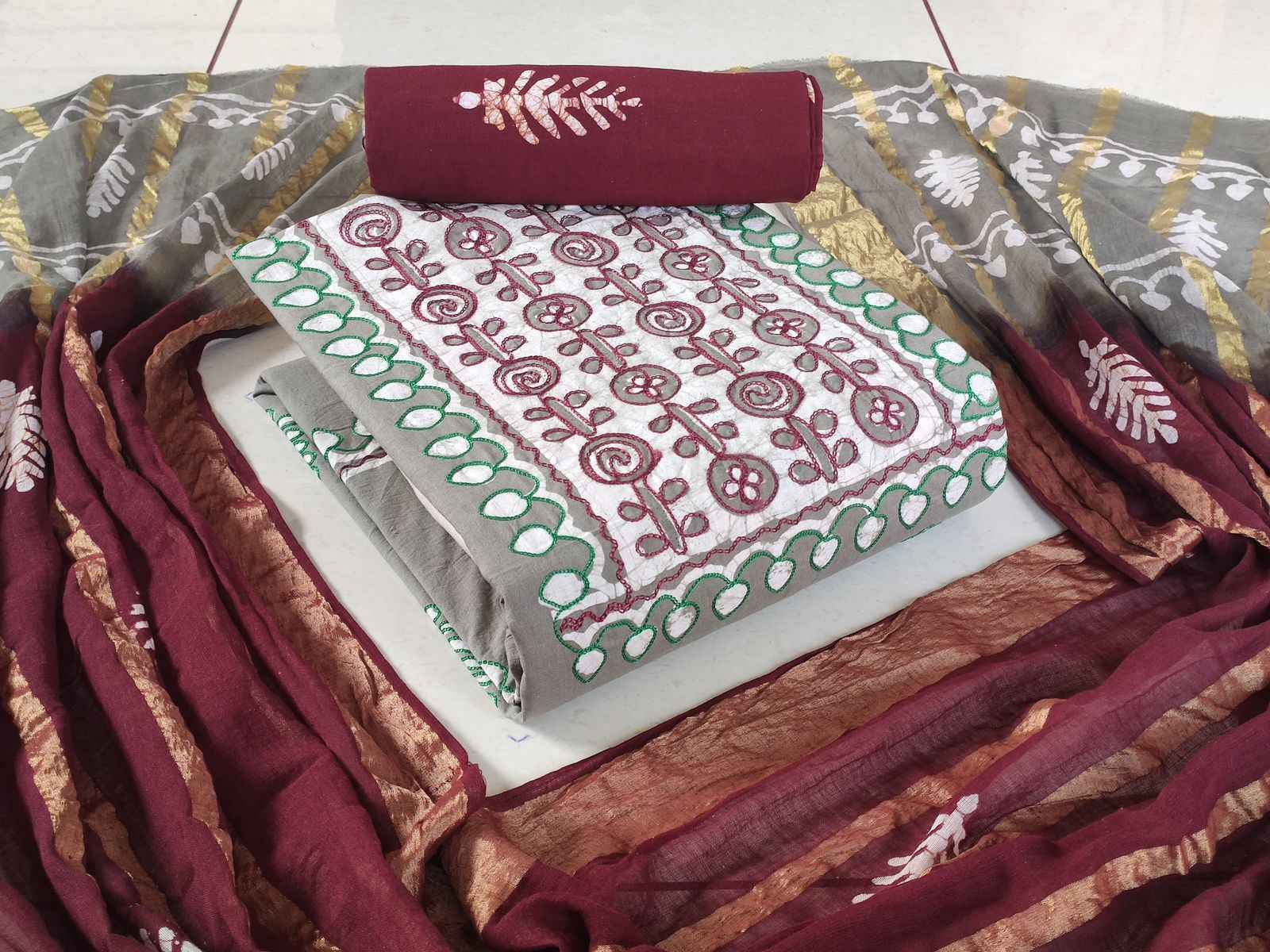 Cotton Neck Wax Batik With  Work Non Catalog Dress Material (10 pcs Catalogue)