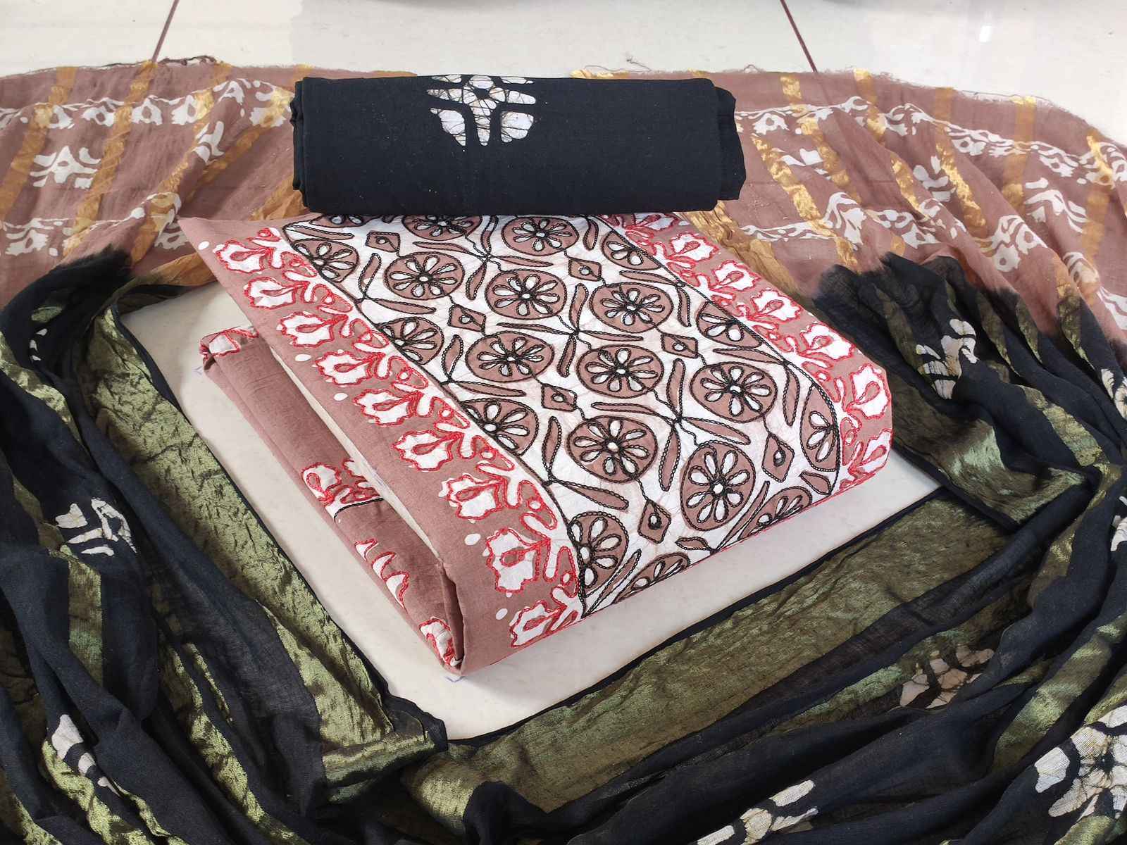 Cotton Neck Wax Batik With  Work Non Catalog Dress Material (10 pcs Catalogue)