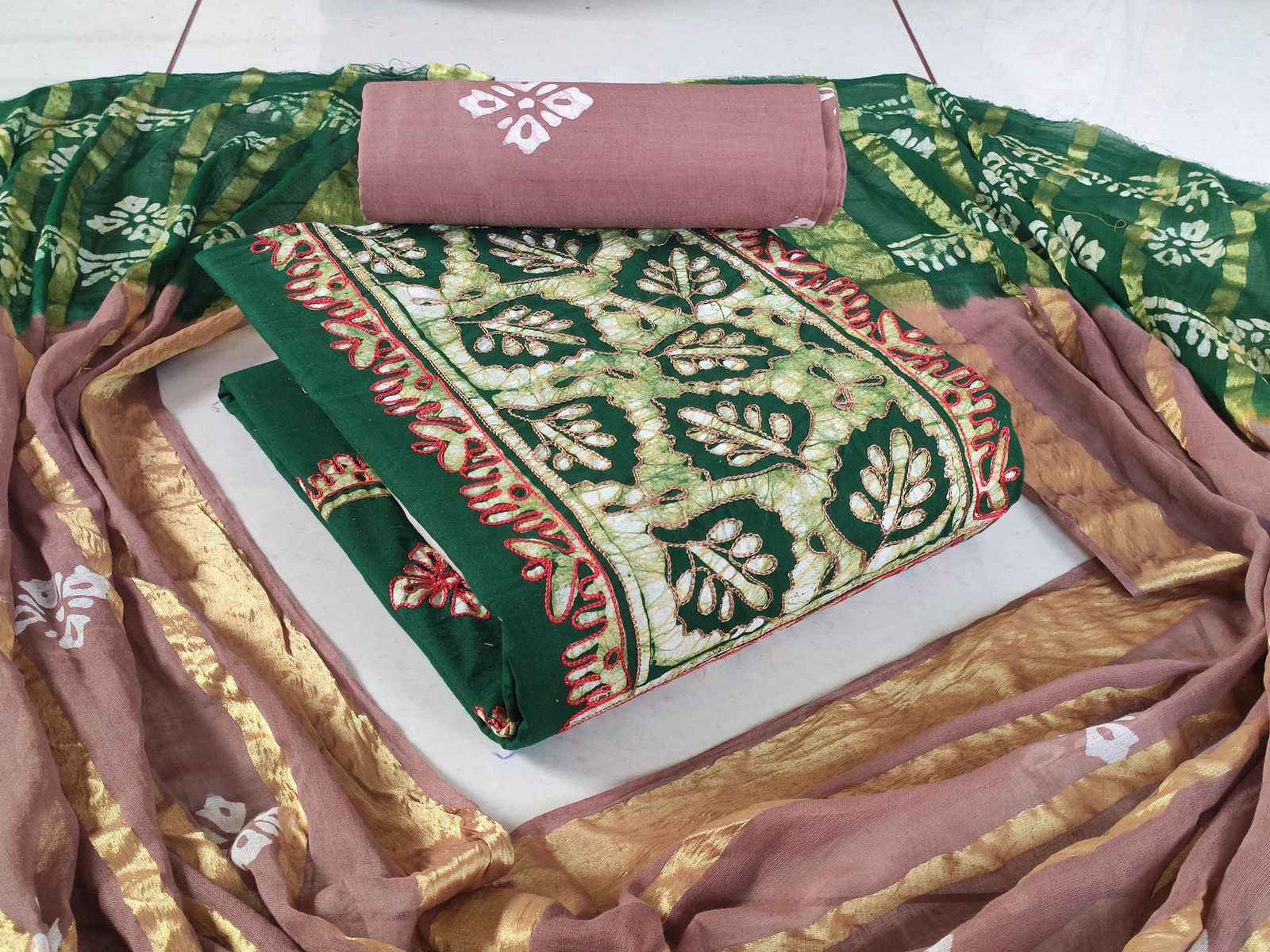 Cotton Neck Wax Batik With  Work Non Catalog Dress Material (10 pcs Catalogue)