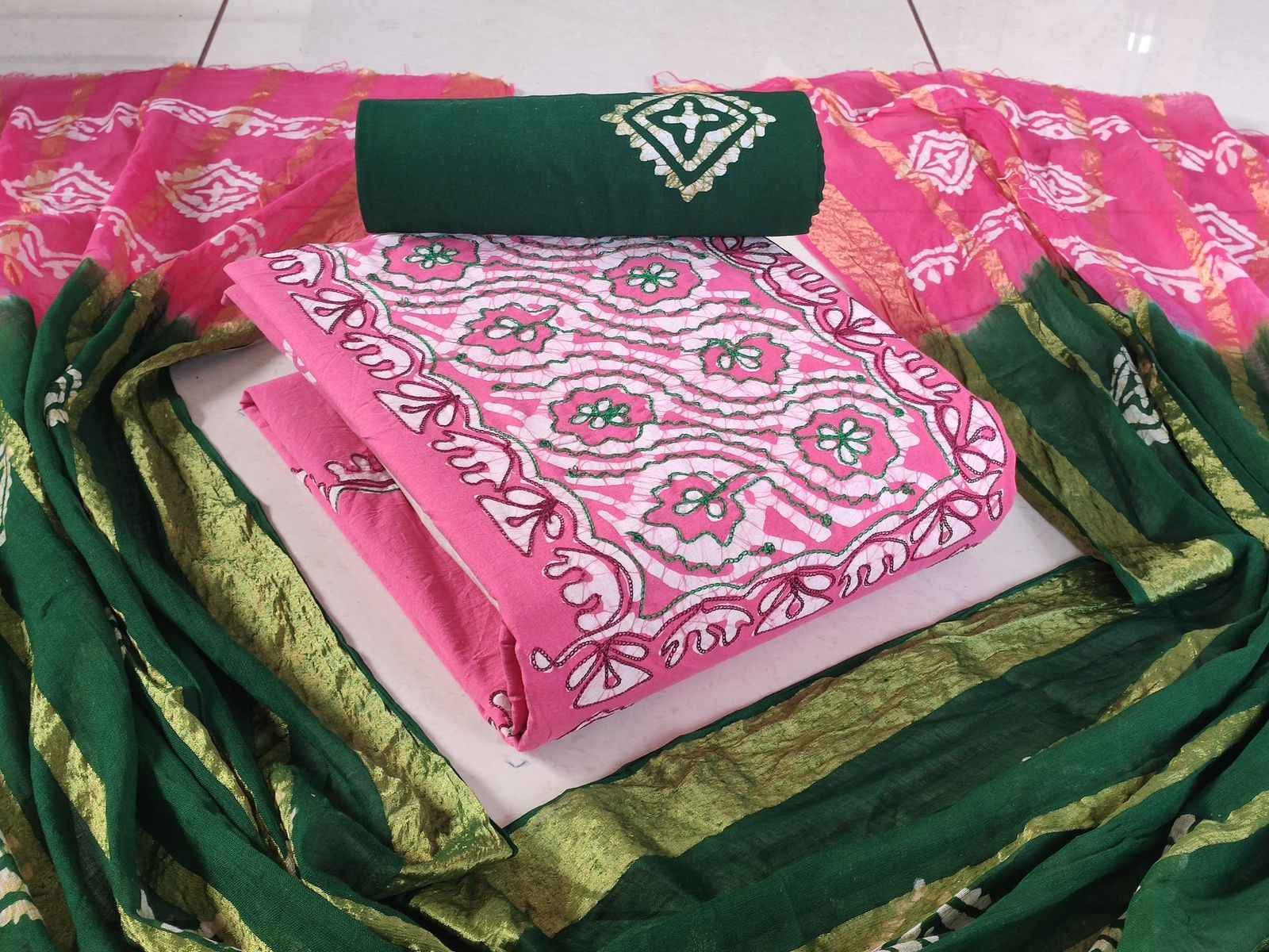 Cotton Neck Wax Batik With  Work Non Catalog Dress Material (10 pcs Catalogue)
