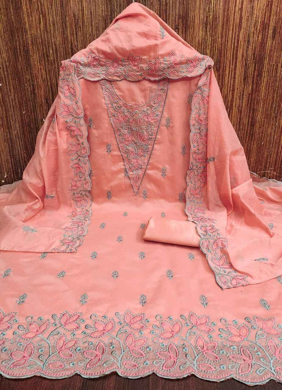  Heavy Chanderi Non Catalogue Dress Material (5 pcs Catalogue)