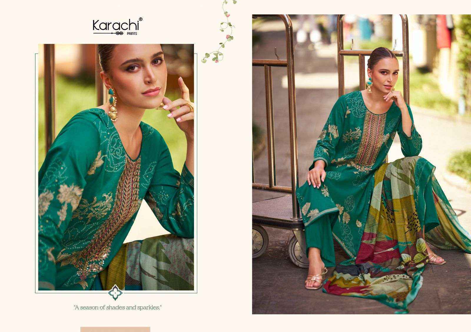 Karachi Prints Aaliyah Jam Satin Dress Material (6 pcs Catalogue)