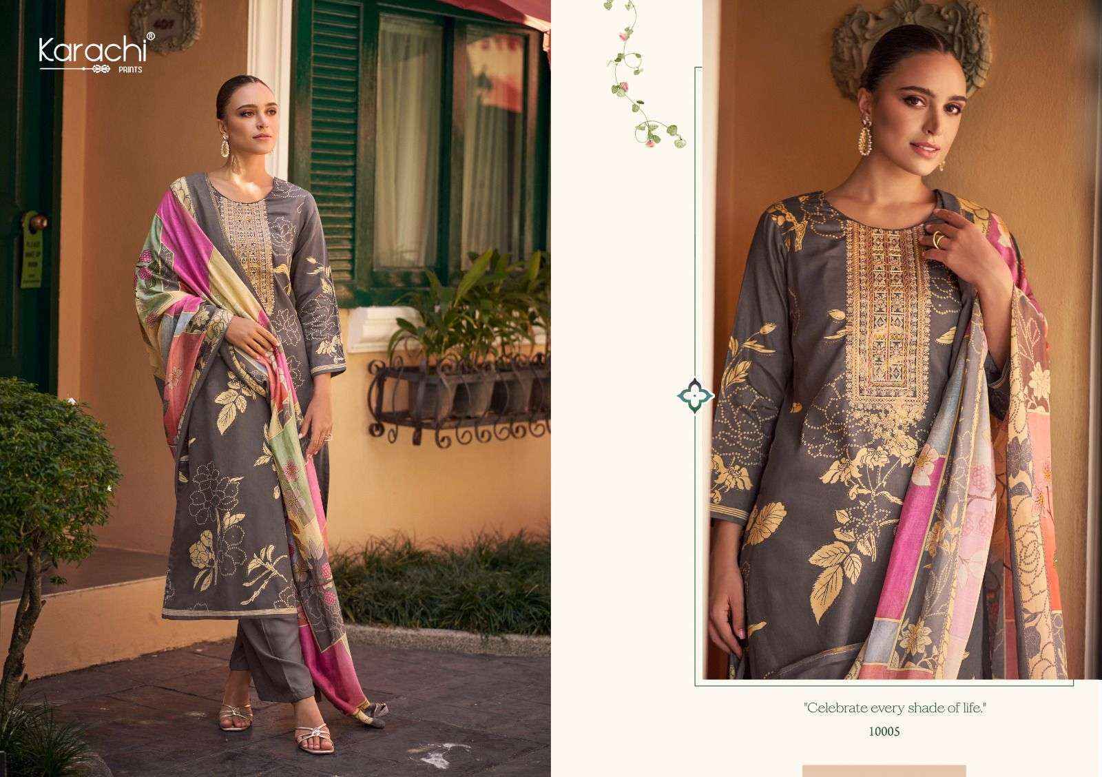 Karachi Prints Aaliyah Jam Satin Dress Material (6 pcs Catalogue)