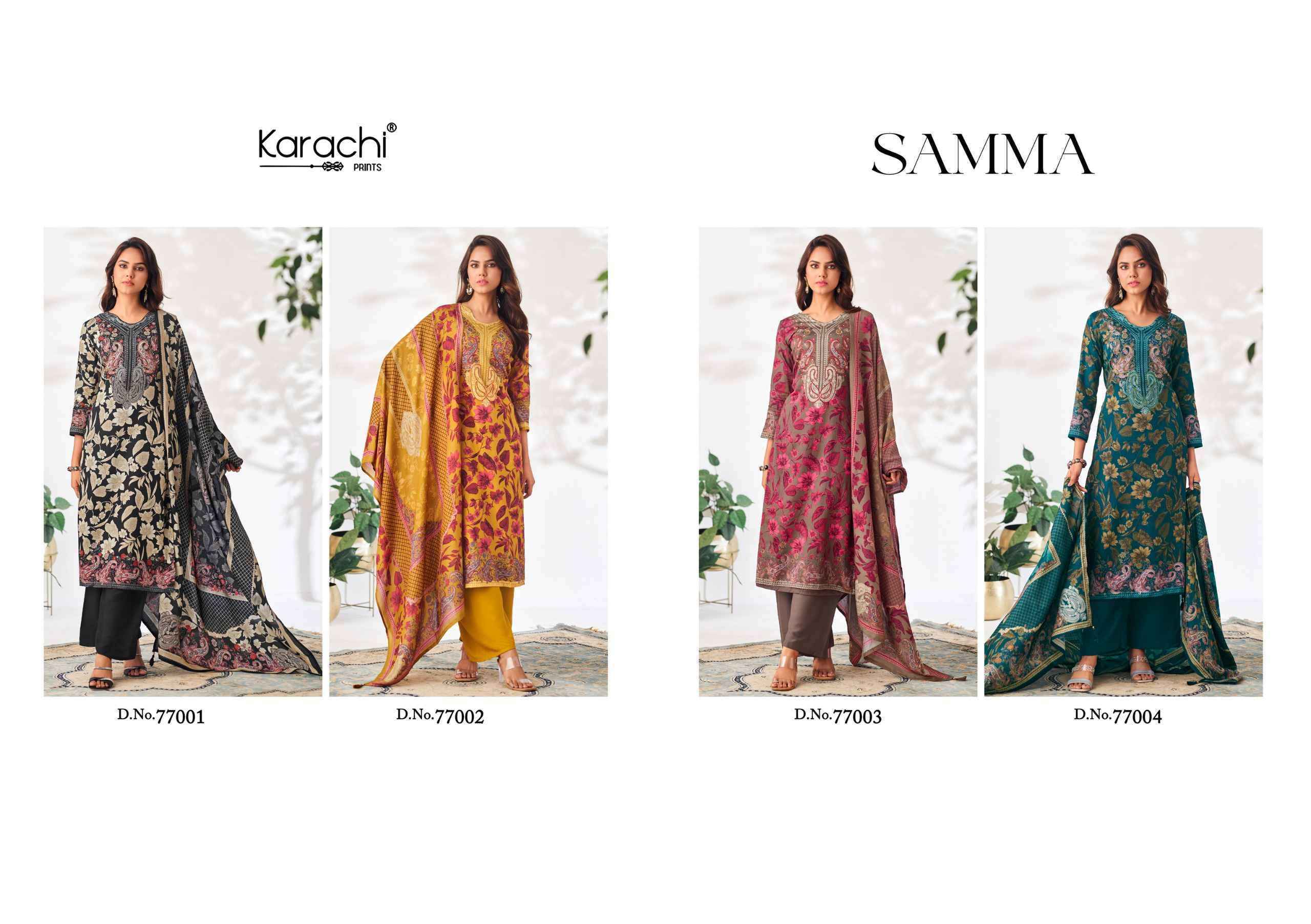 Karachi Prints Samma Jam Satin Dress Material (4 pcs Catalogue)