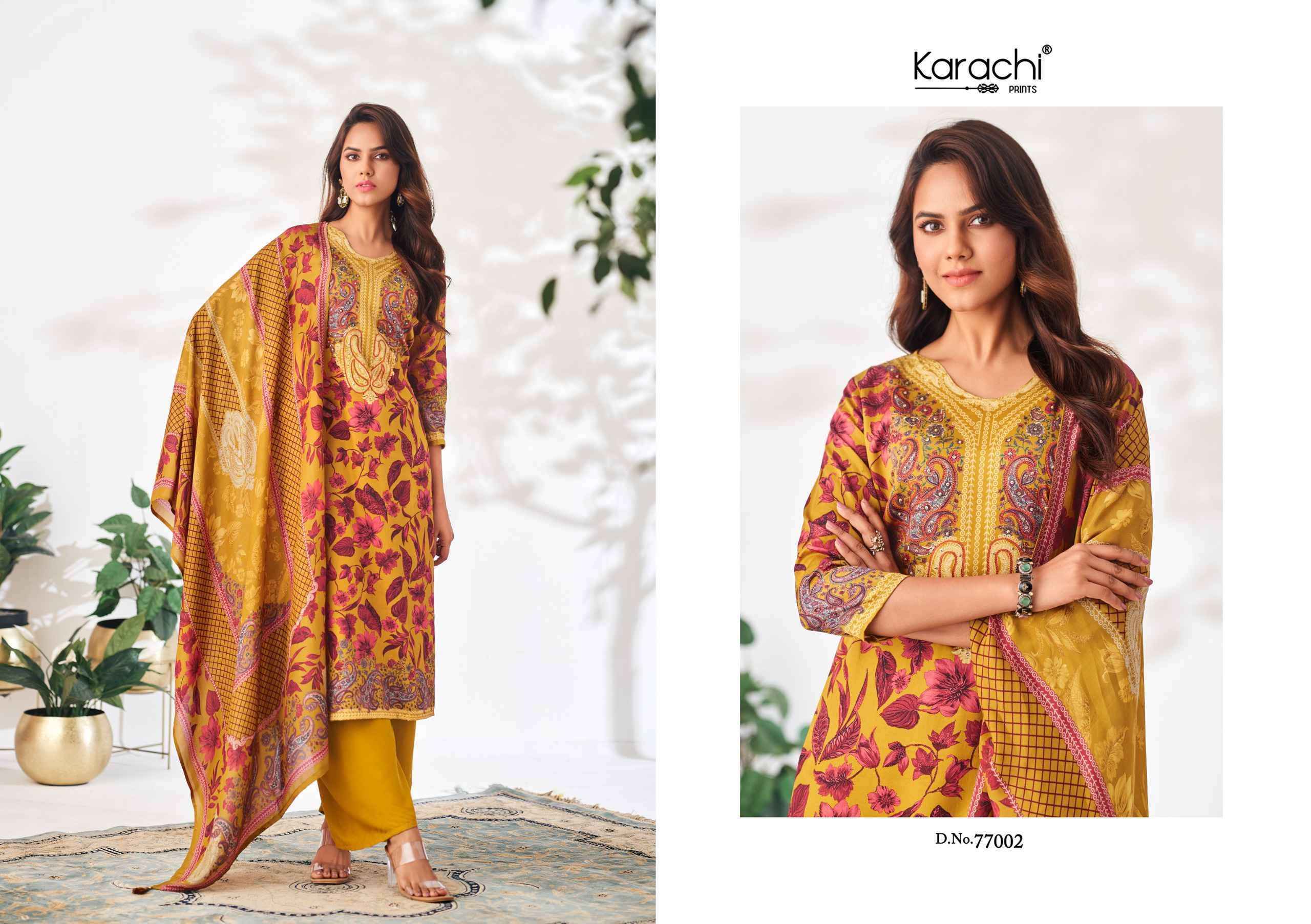 Karachi Prints Samma Jam Satin Dress Material (4 pcs Catalogue)