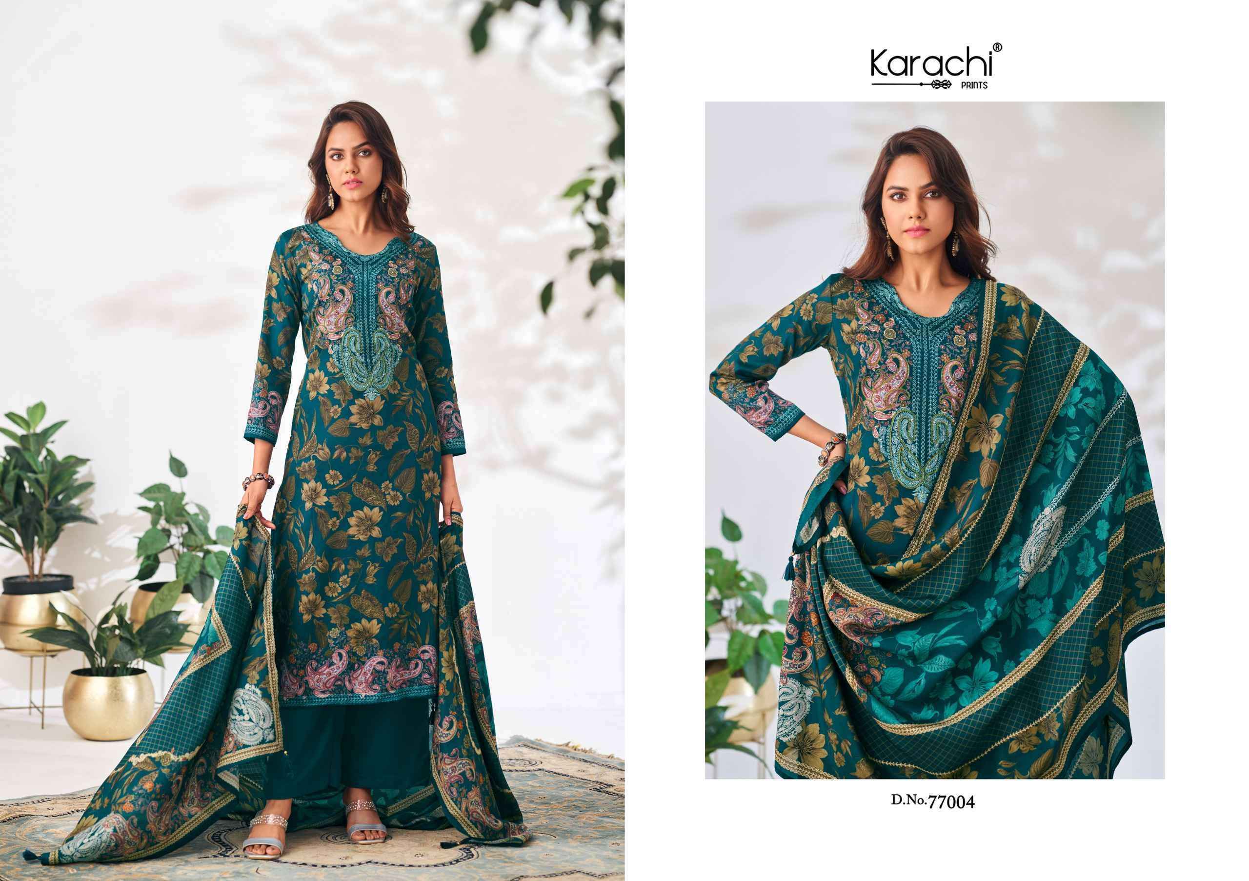 Karachi Prints Samma Jam Satin Dress Material (4 pcs Catalogue)