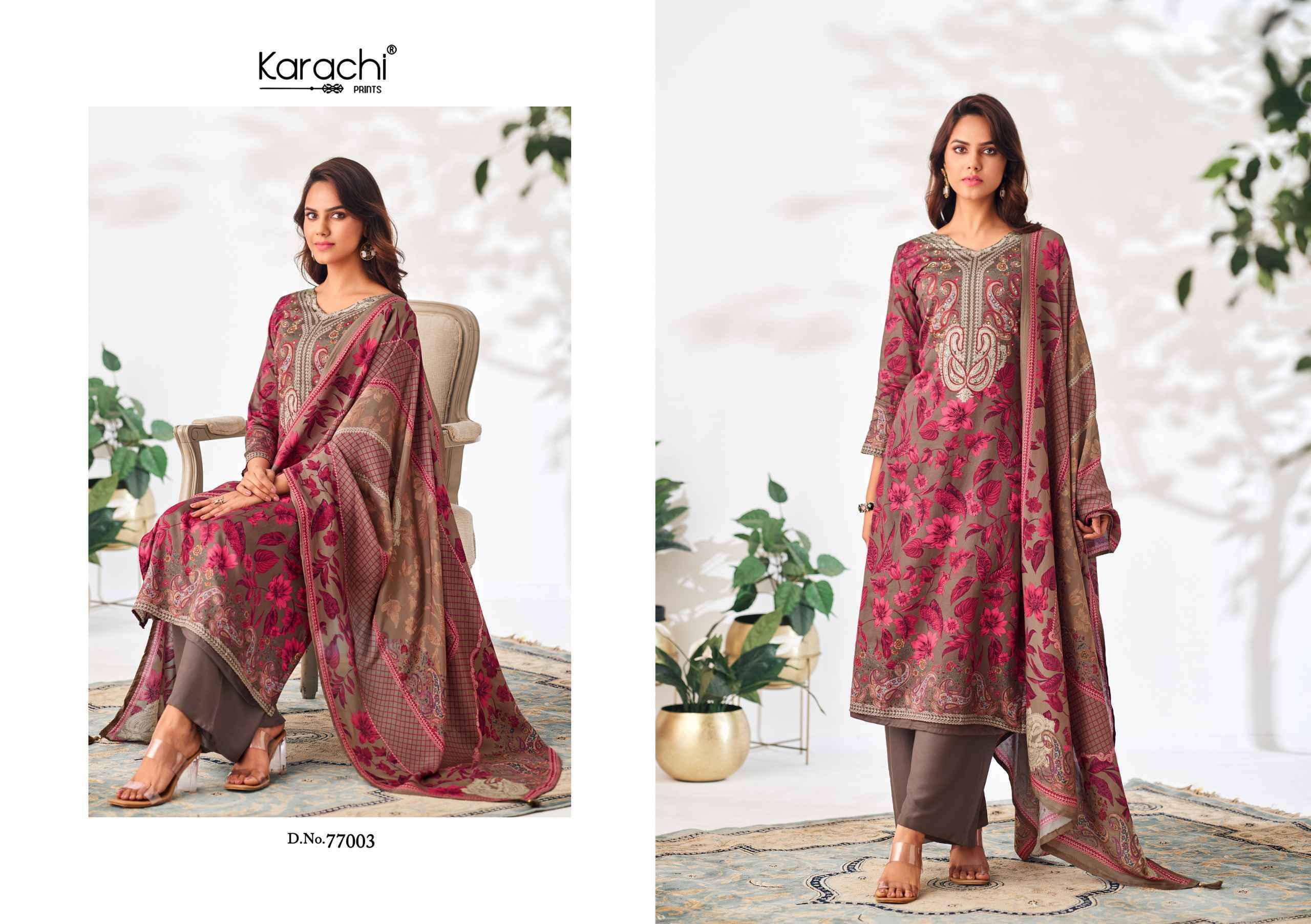 Karachi Prints Samma Jam Satin Dress Material (4 pcs Catalogue)