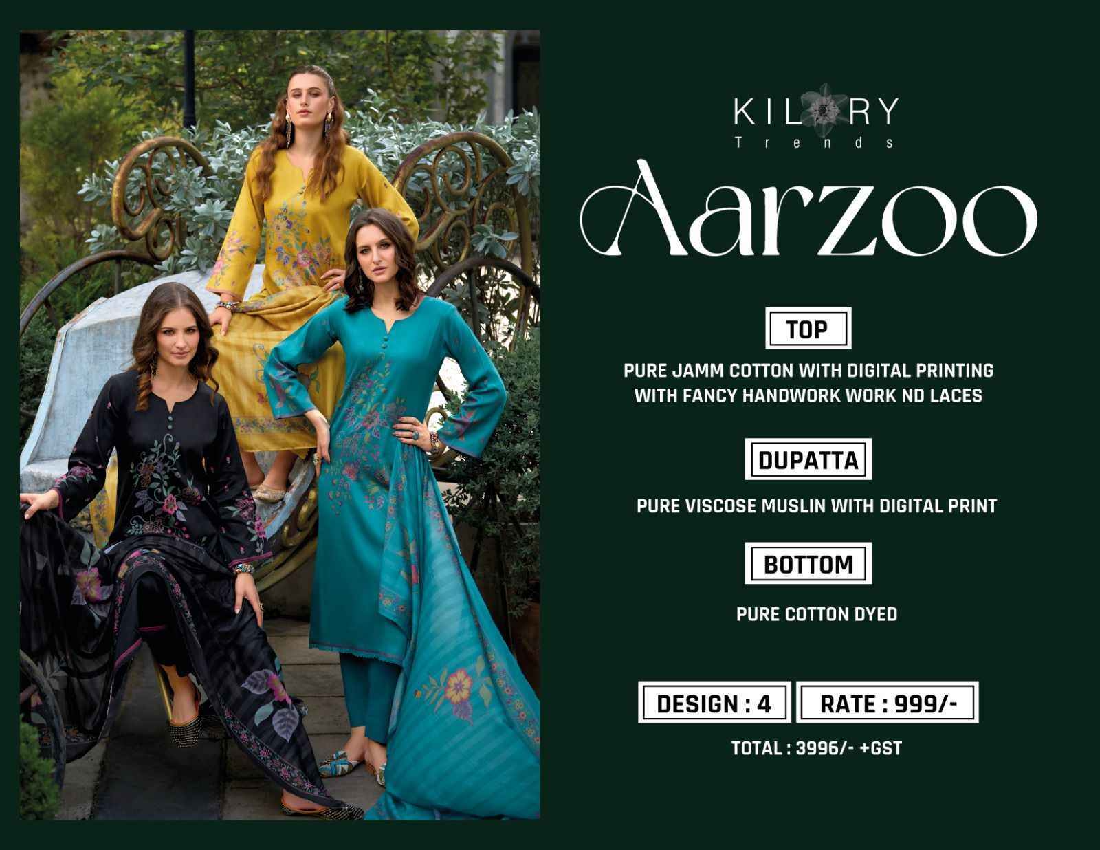 Kilory Trends Aarzoo Jam Cotton Dress Material (4 pcs Catalogue)