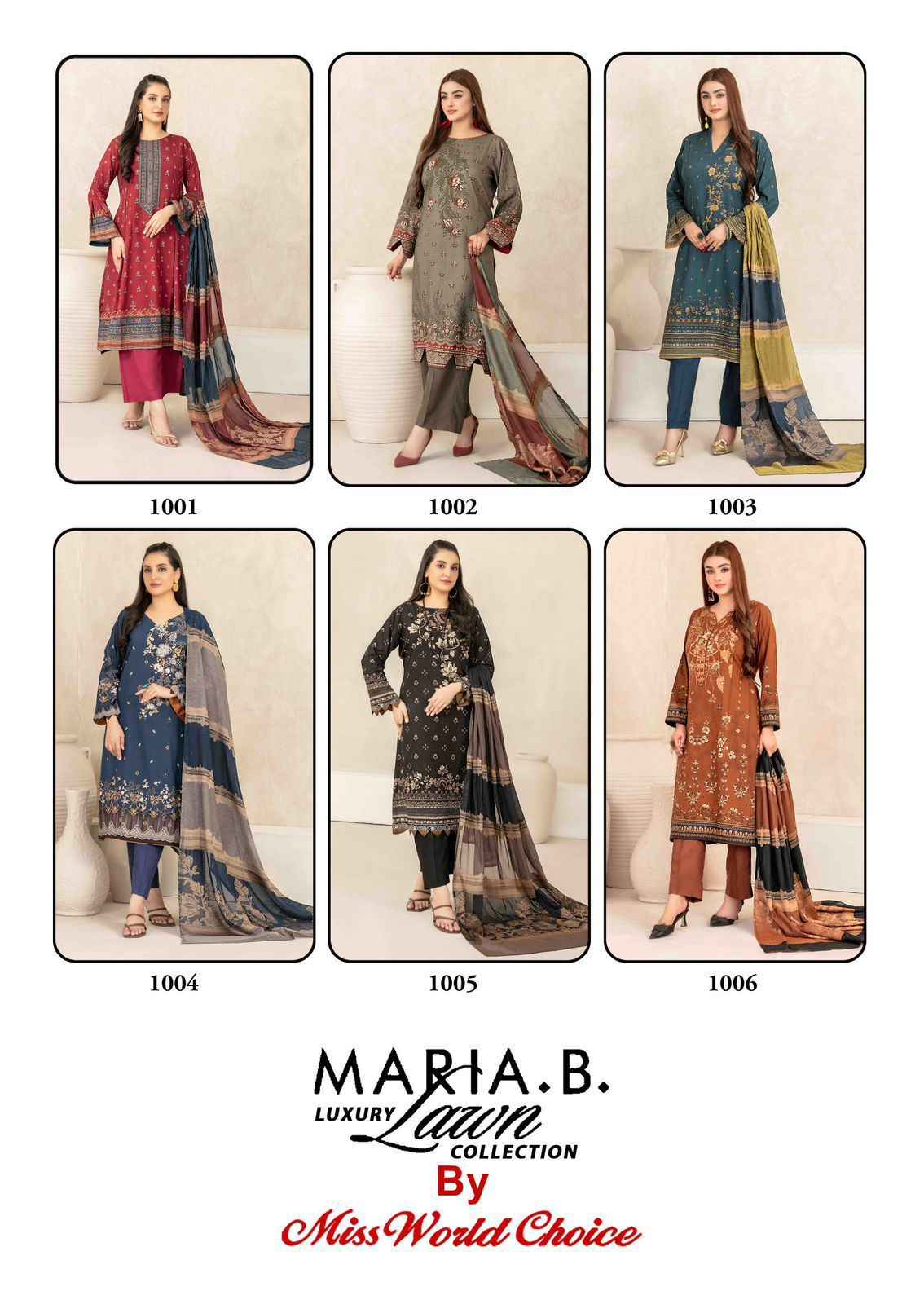Miss World Choice Maria B Vol-1 Cotton Dress Material (6 pcs Catalogue)