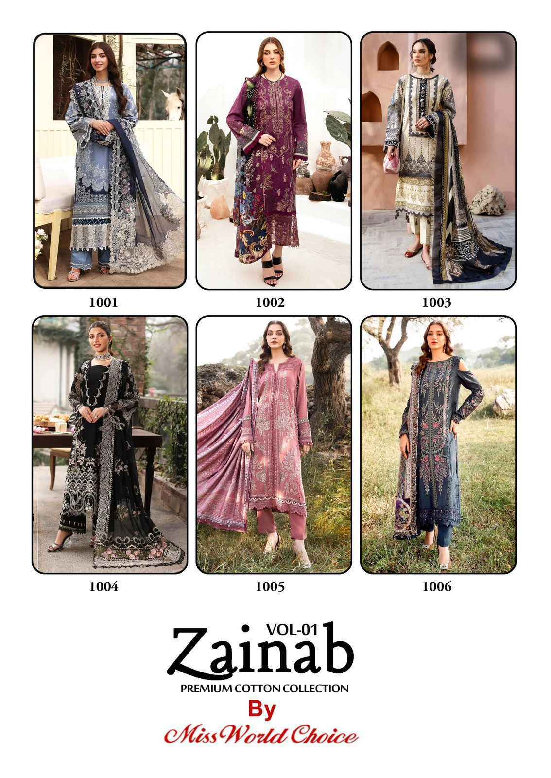 Miss World Choice Zainab Vol-1 Lawn Cotton Dress Material (6 pcs Catalogue)