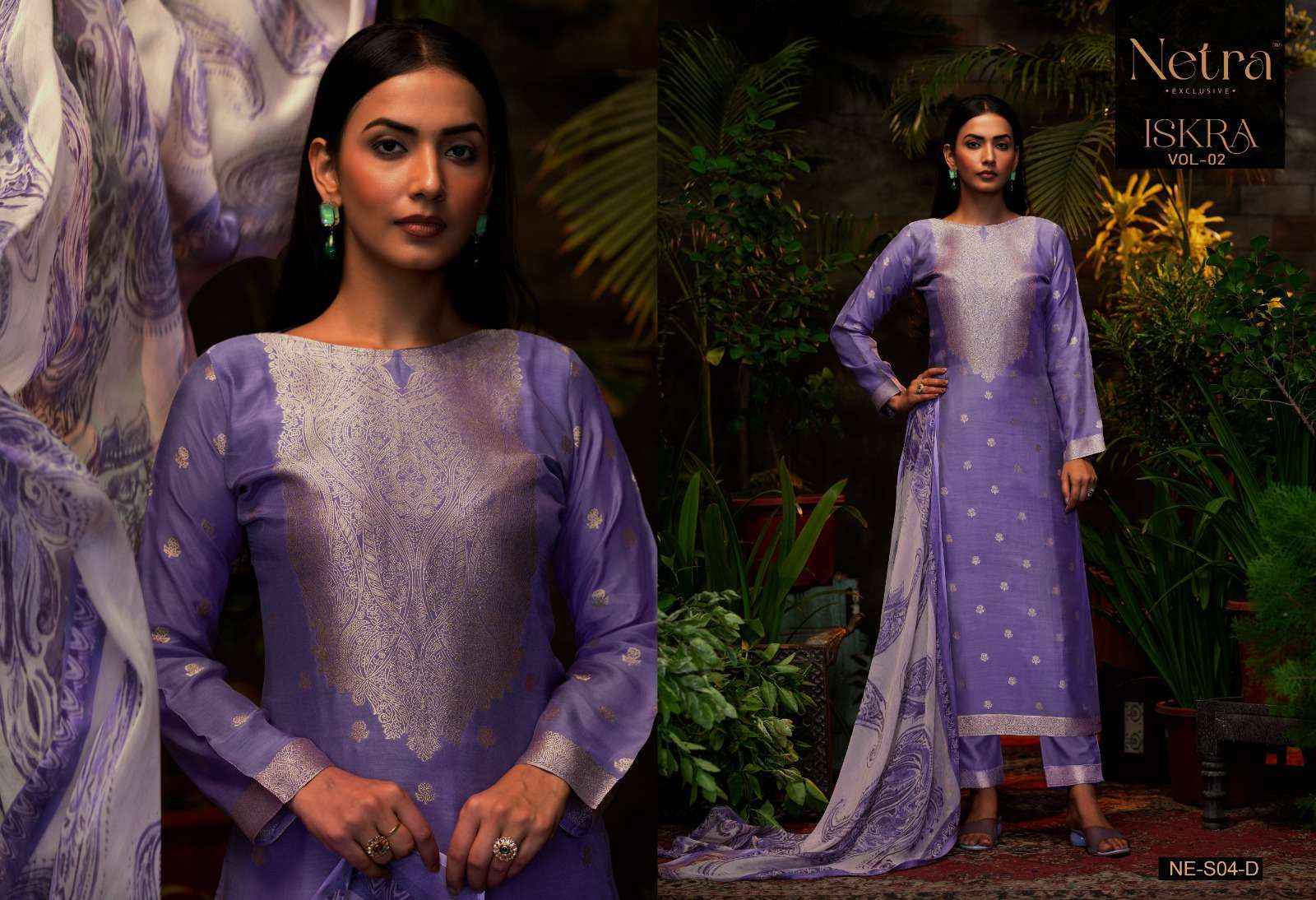 Netra Iskra Vol-2 Musline Jacquard Dress Material (4 pcs Catalogue)