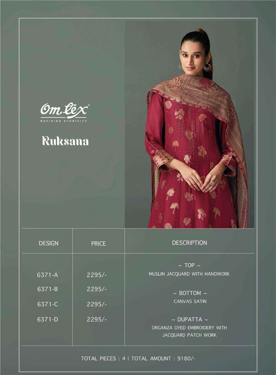 Omtex Ruksana Musline Jacquard Dress Material (4 pcs Catalogue)