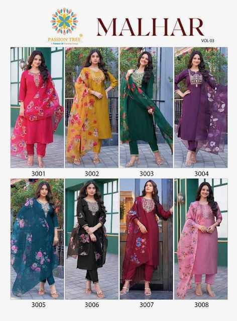 Passion Tree Malhar Vol-3 Roman Silk Readymade Suit (8 pcs Catalogue)