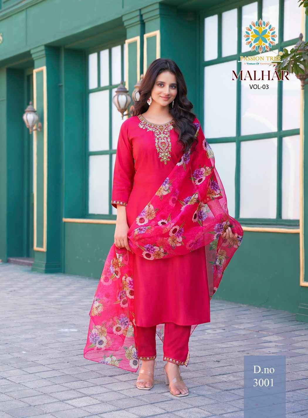 Passion Tree Malhar Vol-3 Roman Silk Readymade Suit (8 pcs Catalogue)