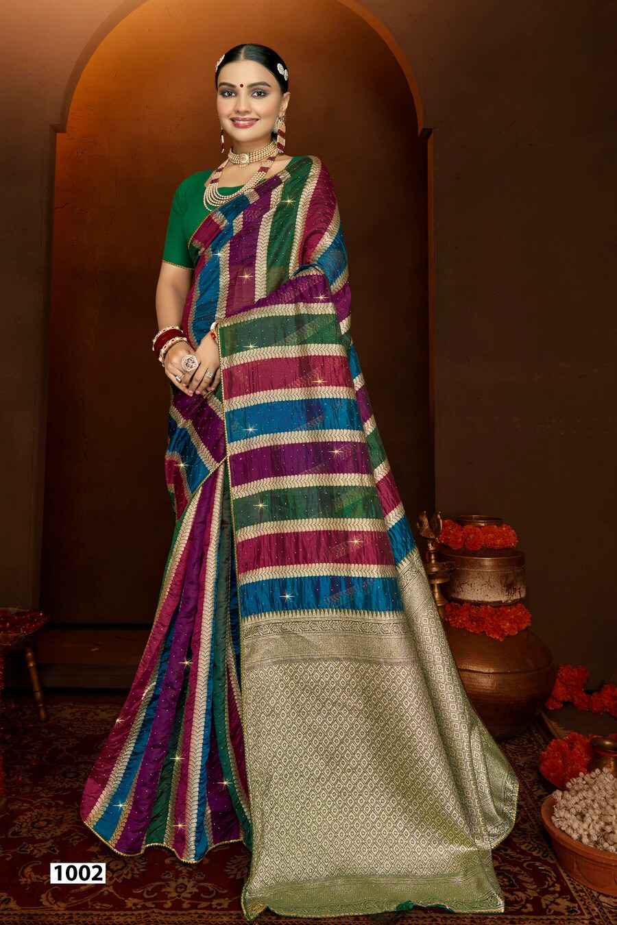 Saroj Shivika Organza Swarovski Saree (6 pcs Catalogue)