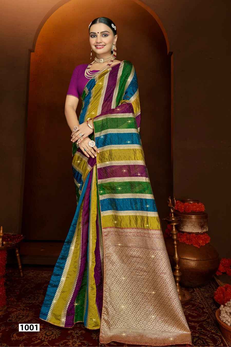 Saroj Shivika Organza Swarovski Saree (6 pcs Catalogue)