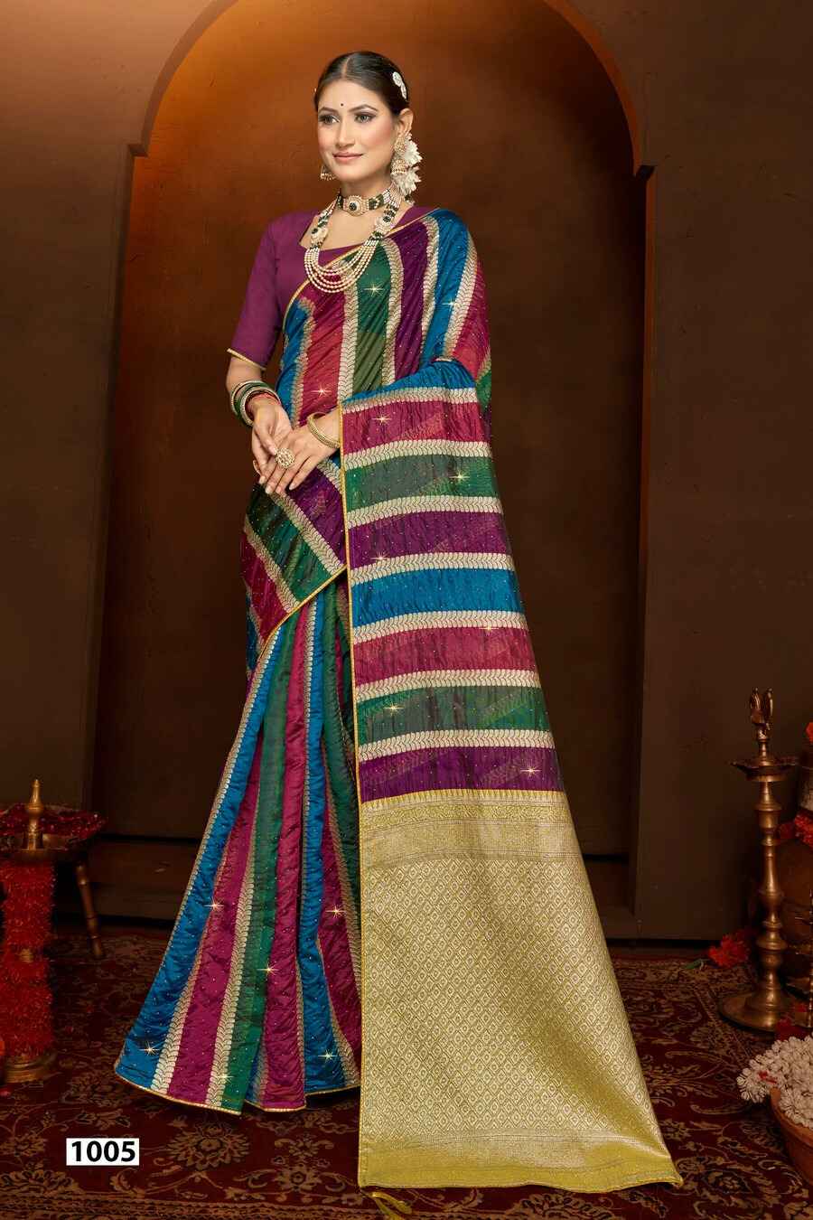 Saroj Shivika Organza Swarovski Saree (6 pcs Catalogue)